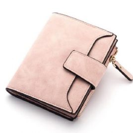Light Pink Color Tri Fold Ladies Purse with Coin Pocket