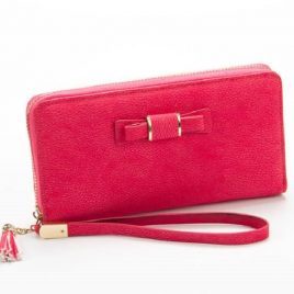 Reddish Pink Color Zip Closure Ladies Purse with Hand Carrying